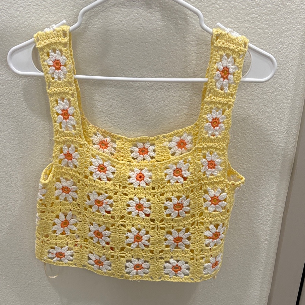 Altar'd State Yellow Floral Crochet Crop Top